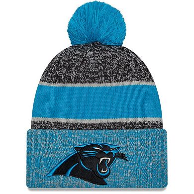 Men's New Era  Black/Blue Carolina Panthers 2023 Sideline Sport Cuffed Pom Knit Hat