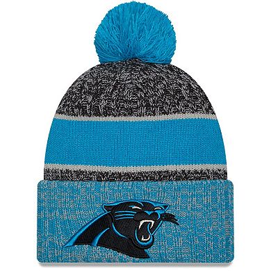 Men's New Era Black/Blue Carolina Panthers 2023 Sideline Sport Cuffed Pom Knit Hat