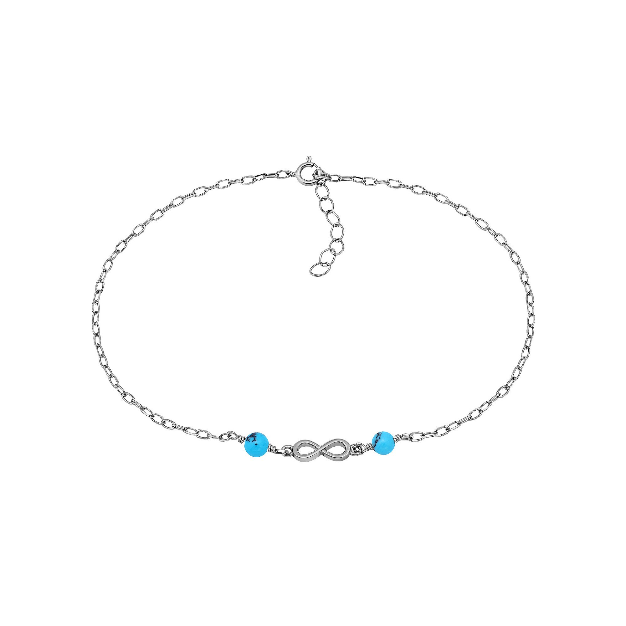 Aleure Precioso Sterling Silver Polished Infinity Charm Anklet, Womens, S