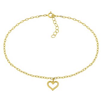 Aleure Precioso 18K Gold Plated Open Heart Charm Anklet