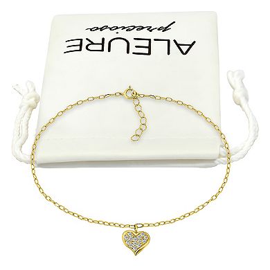 Aleure Precioso 18K Gold Plated Pave Cubic Zirconia Heart Charm Anklet