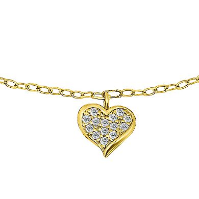 Aleure Precioso 18K Gold Plated Pave Cubic Zirconia Heart Charm Anklet