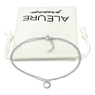 Aleure Precioso 18K Gold Plated Pave Cubic Zirconia Open Circle Charm Anklet