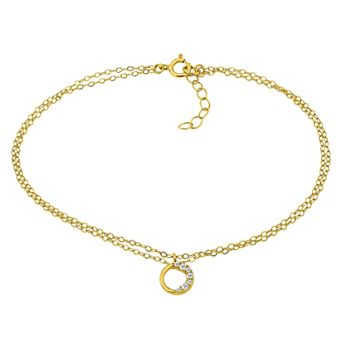 Aleure Precioso 18K Gold Plated Pave Cubic Zirconia Open Circle Charm Anklet