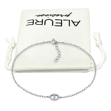 Aleure Precioso 18K Gold Plated Pave Cubic Zirconia Double Link Charm Anklet