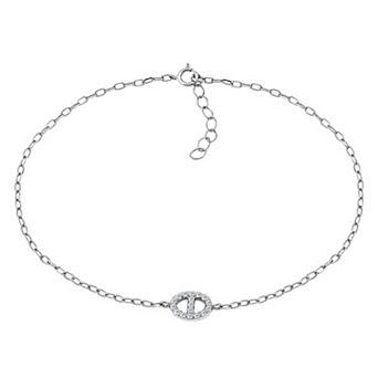 Aleure Precioso 18K Gold Plated Pave Cubic Zirconia Double Link Charm Anklet