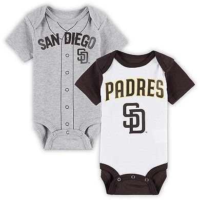 Newborn & Infant White/Heather Gray San Diego Padres Little Slugger Two-Pack Bodysuit Set