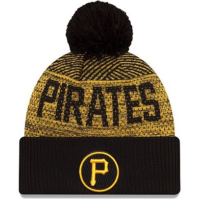 Men's New Era Black Pittsburgh Pirates Authentic Collection Sport Cuffed Knit Hat with Pom
