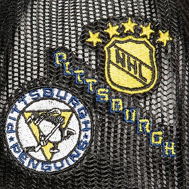 Men's Mitchell & Ness Black Pittsburgh Penguins Times Up Classic Script Cord Trucker Adjustable Hat