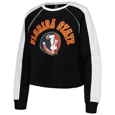 Women's Gameday Couture Black Florida State Seminoles Blindside Raglan Cropped Pullover Sweatshirt