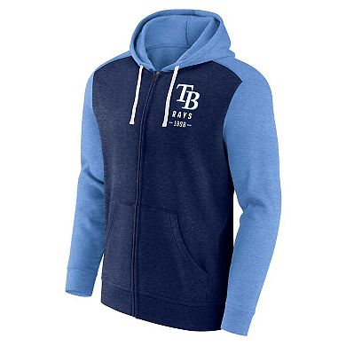 Men's Fanatics Heathered Navy/Heathered Light Blue Tampa Bay Rays Blown Away Full-Zip Hoodie