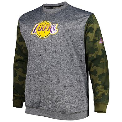 Men's Fanatics Branded Heather Charcoal Los Angeles Lakers Big & Tall Camo Stitched Sweatshirt
