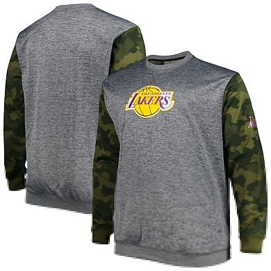 Men's Fanatics Branded Heather Charcoal Los Angeles Lakers Big & Tall Camo Stitched Sweatshirt