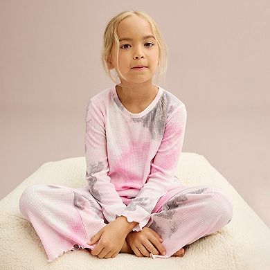 Girls 4-12 Cuddl Duds® Thermal Waffle Long Sleeve Pajama Top & Wide Leg Pajama Pants Set