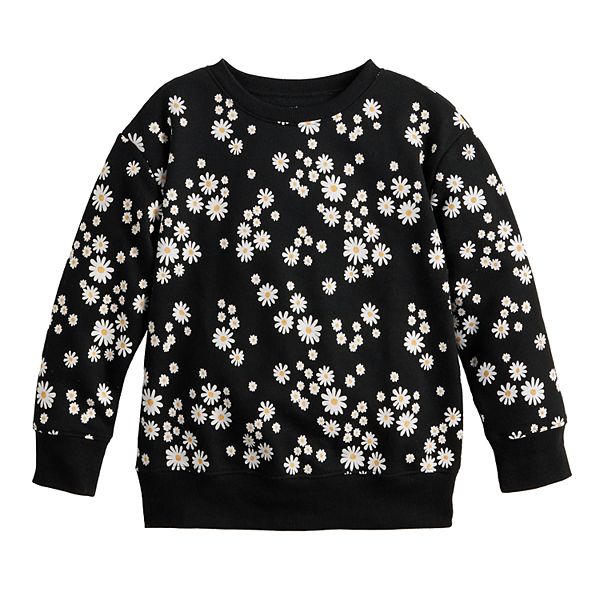 Girls 4-12 Jumping Beans® Fleece Crewneck Sweatshirt - Daisy Black White (5)