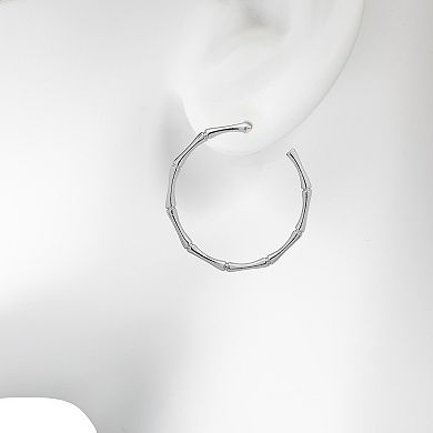 Emberly Silver Tone Bamboo Texture C-Hoop Earrings