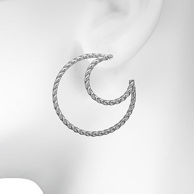 Emberly Silver Tone Twisted Double-Row Crescent Hoop Earrings