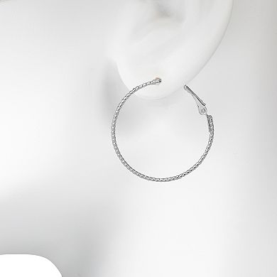 Emberly Silver Tone Delicate Textured Hoop Earrings