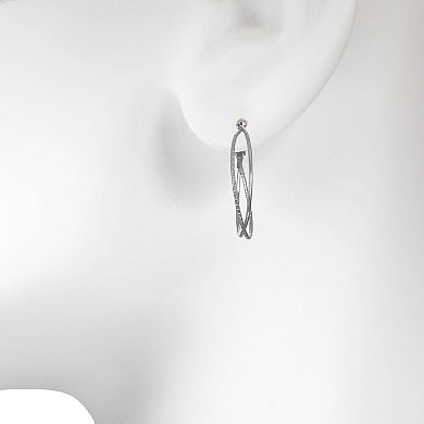 Emberly Silver Tone Hammered & Polished Crisscross Hoop Earrings