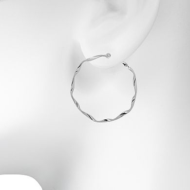 Emberly Silver Tone Oversized Twist Hoop Earrings