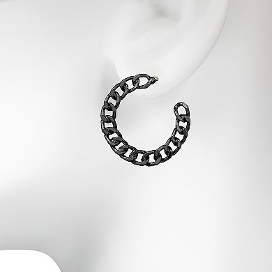 Emberly Hematite Plated Chain Link C-Hoop Earrings