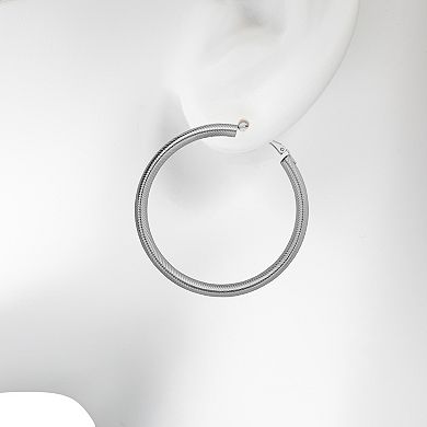 Emberly Silver Tone Oversized Ribbed Hoop Earrings