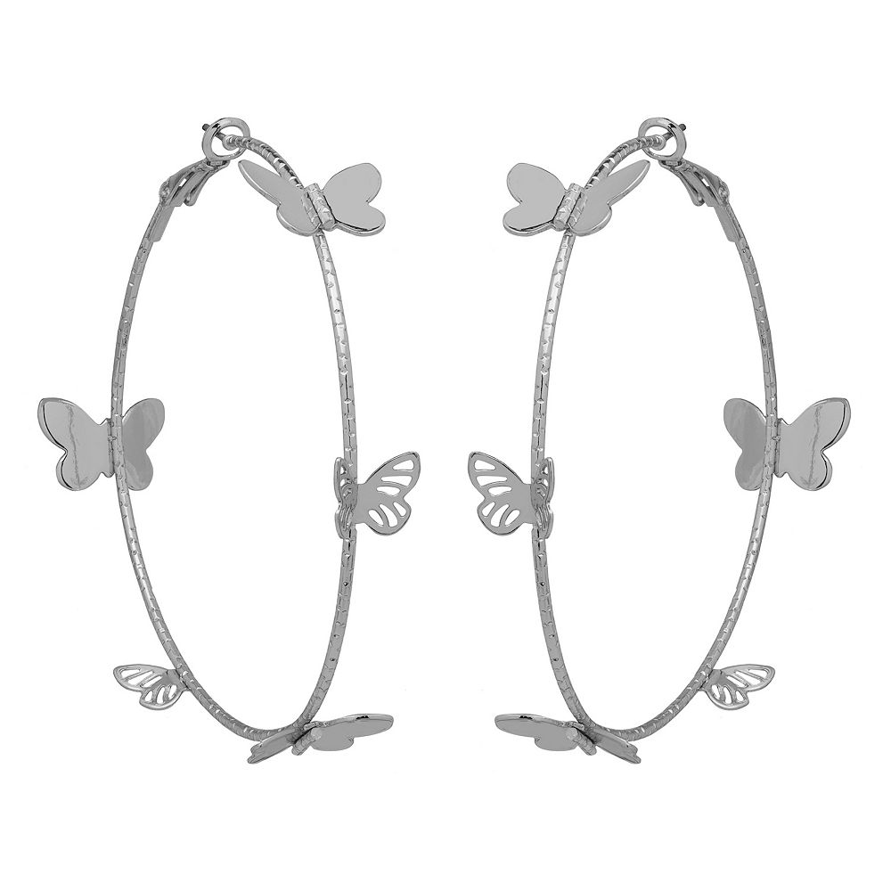Boucles D'oreilles Créoles Argentées Avec Coquillage Et Chaînette