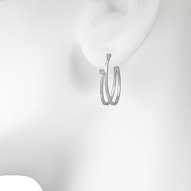 Emberly Silver Tone Cubic Zirconia Double-Row Hoop Earrings