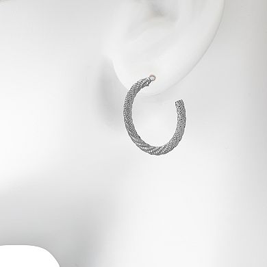 Emberly Silver Tone Textured Twisted Hoop Earrings
