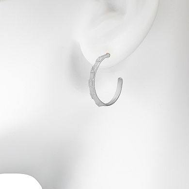 Emberly Silver Tone Crystal Baguette C-Hoop Earrings