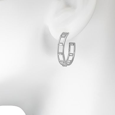 Emberly Silver Tone Crystal Baguette Openwork C-Hoop Earrings