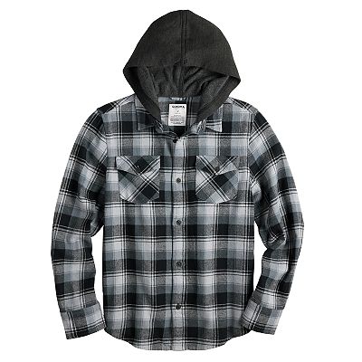 Boys 8 20 Sonoma Goods For Life Long Sleeve Supersoft Hooded Flannel Shirt in Regular Husky