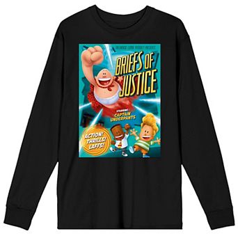 Men's Bioworld Captain Underpants Briefs of Justice Poster Long Sleeve Graphic Tee