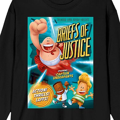 Men's Bioworld Captain Underpants Briefs of Justice Poster Long Sleeve Graphic Tee