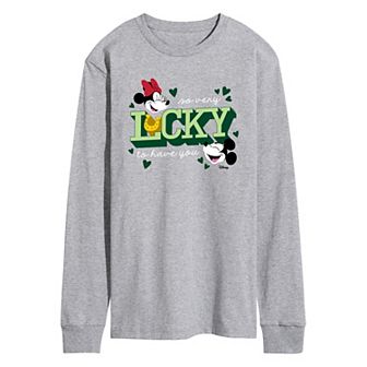 Disney's Mickey & Minnie Mouse Men's Lucky To Have You Long Sleeve Graphic Tee