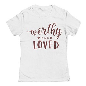 Junior's Worthy And Loved Valentine's Graphic Tee