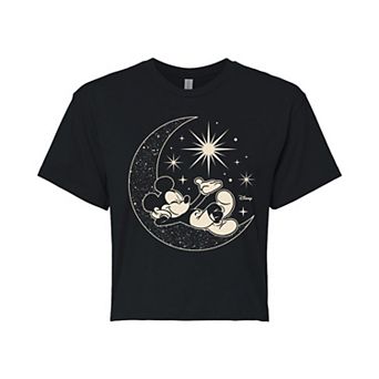 Disney's Mickey Mouse Juniors' Celestial Moon Cropped Tee