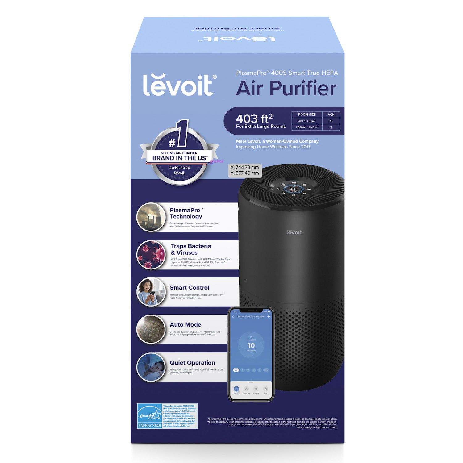 Levoit PlasmaPro 400S Smart True HEPA Air Purifier - Home & Office