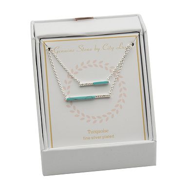 City Luxe Silver Tone Turquoise & Cubic Zirconia Duo Chain Necklace Set