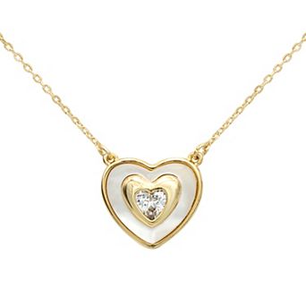 City Luxe Gold Tone Mother of Pearl & Cubic Zirconia Heart Necklace