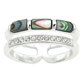 City Luxe Silver Tone Abalone & Cubic Zirconia Faux Stack Ring