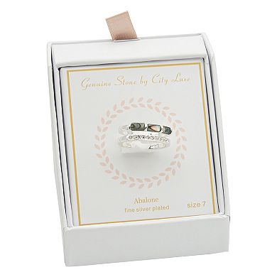 City Luxe Silver Tone Abalone & Cubic Zirconia Faux Stack Ring