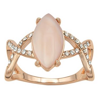 City Luxe Rose Gold Tone Pink Mother of Pearl & Crystal Pave Ring