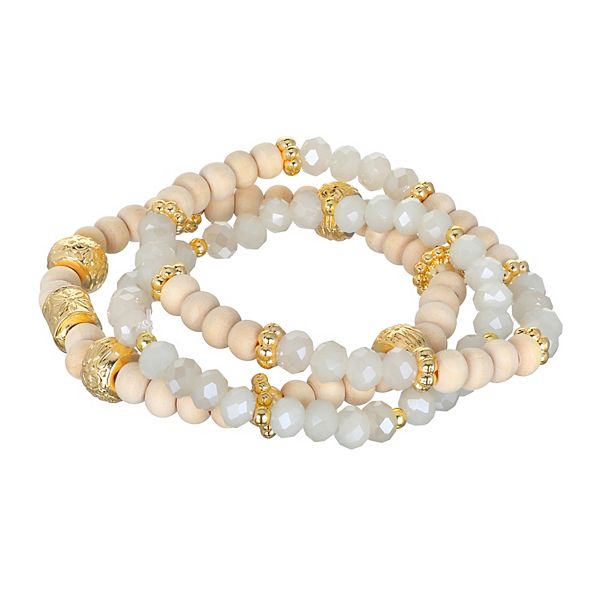 Emberly Gold Tone Stretch Bead Bracelets 3-piece Set