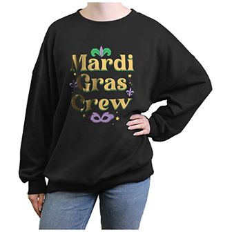 Juniors' Mardi Gras Crew Long Sleeve Graphic Fleece