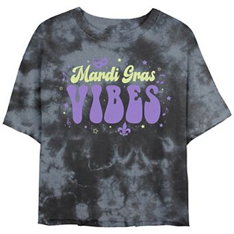 Juniors' Mardi Gras Vibes Bombard Wash Cropped Graphic Tee