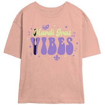 Juniors' Mardi Gras Vibes Skimmer Graphic Tee