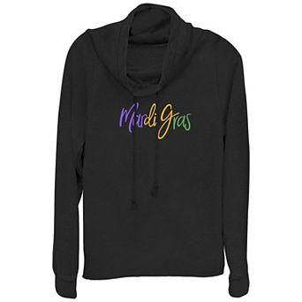 Juniors' Mardi Gras Cowlneck Graphic Lightweight Long Sleeve