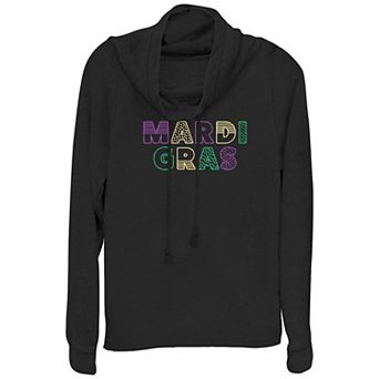 Juniors' Mardi Gras Cowlneck Graphic Lightweight Long Sleeve