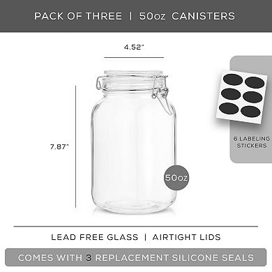 JoyJolt 50-oz. Airtight Glass Jars Storage Cannister with Silicone Seal Lids 3-piece Set